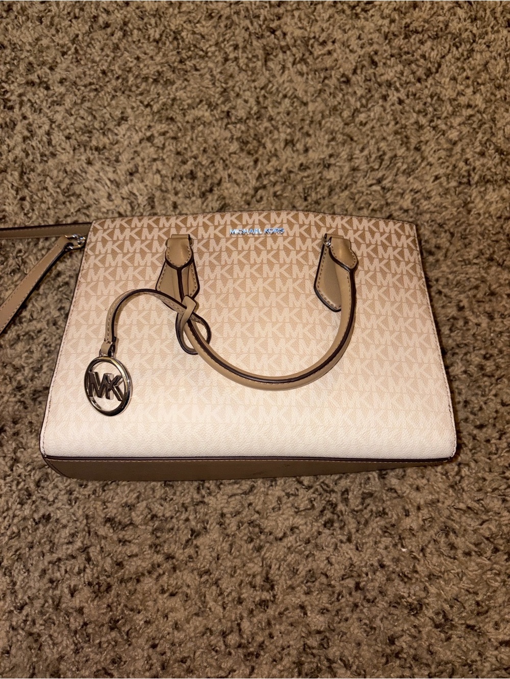 Michael Kors Cream and Tan MK Signature Satchel